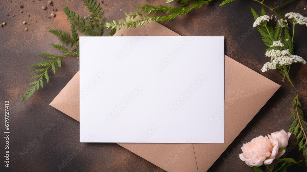 Blank paper card mockup, envelope, rustic style. Eco friendly. Wedding invitation card design, greeting card template. Blank paper card mockup, envelope, rustic style. Eco friendly. Wedding invitation card design, greeting card template.