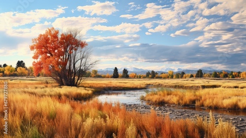 Scenery Autumn landscape in Cherry Creek Valley Ecological Park, Centennial, Colorado photo