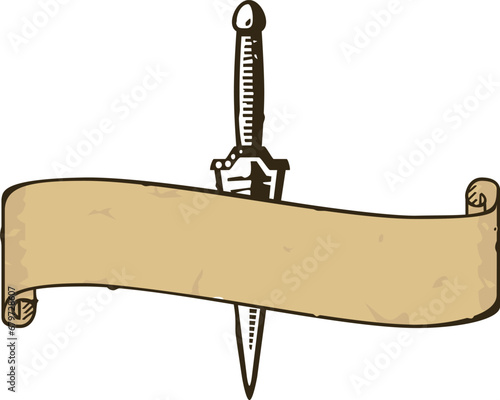 Medieval Dagger and Parchment Banner