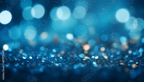 Blue digital particles wave with abstract light background and shining stars in a futuristic concept