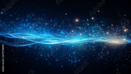 Vibrant digital blue particle wave with shining dots and stars, creating an abstract background