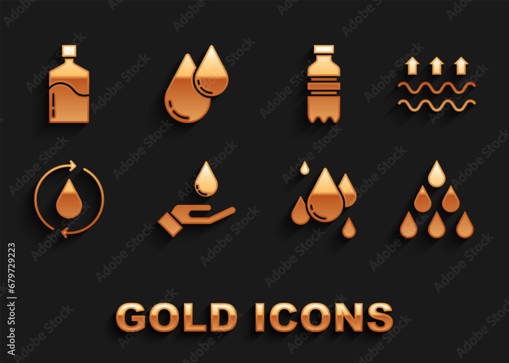 Set Washing hands with soap, Waves of water evaporation, Water drop, Recycle clean aqua, Bottle, Big bottle and icon. Vector Set Washing hands with soap, Waves of water evaporation, Water drop, Recycle clean aqua, Bottle, Big bottle and icon. Vector