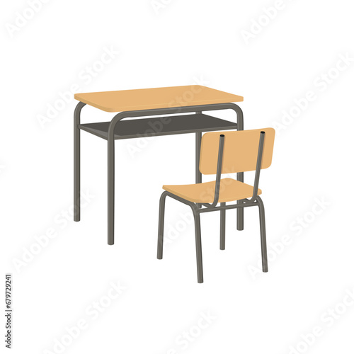 School desk and chair flat vector isolated on white background. School supply. Back to school.