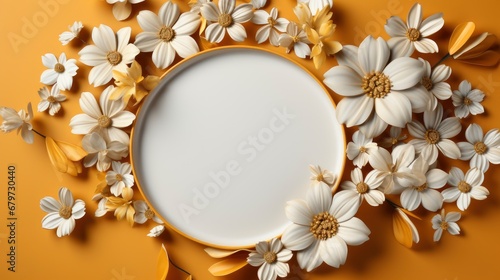 Flowers Composition Round Frame Made Yellow, HD, Background Wallpaper, Desktop Wallpaper