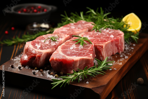Raw lamb steak on a wooden board