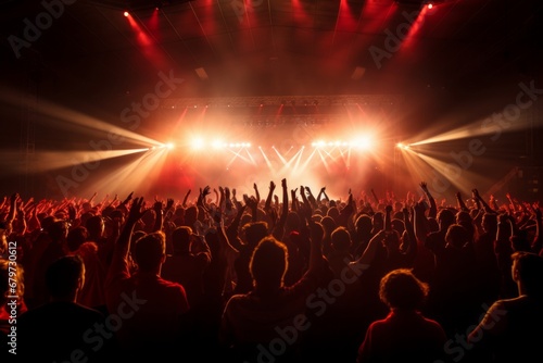 Captivating aerial view of a diverse and exuberant crowd joyfully dancing at an electrifying concert