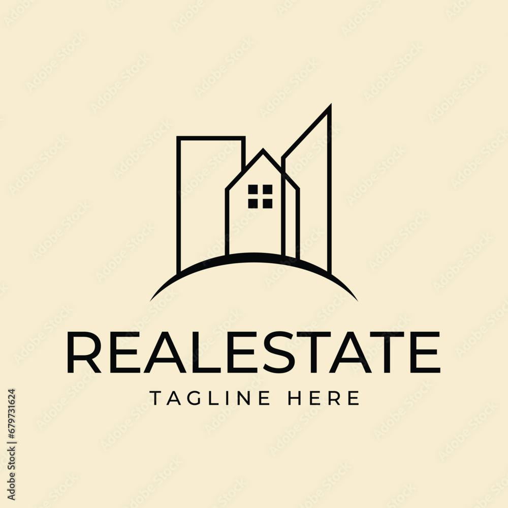 Building real estate line art logo vector template design minimalist