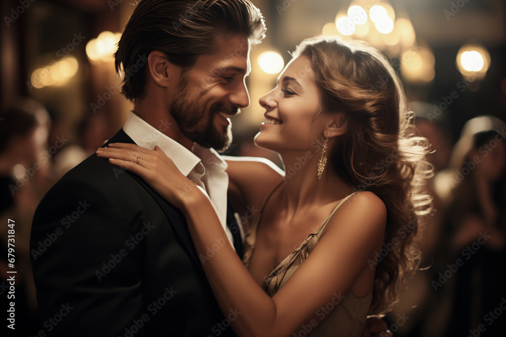 Lovers/couple dancing at New Year's party, celebrating New Year or Christmas, New Year's Eve dance, Valentine's Day, sorority party, ballroom dancing Lovers/couple dancing at New Year's party, celebrating New Year or Christmas, New Year's Eve dance, Valentine's Day, sorority party, ballroom dancing