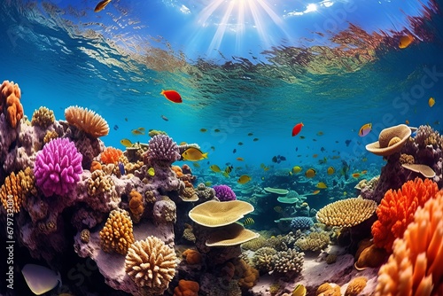 Colorful tropical fish in coral reef underwater wildlife  perfect for snorkeling and diving.
