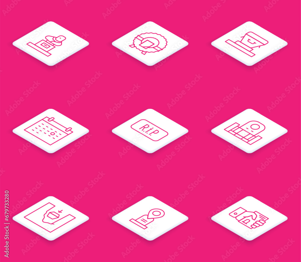Set line Grave with tombstone, Memorial wreath, Coffin, Calendar death, Speech bubble rip, grave and Location icon. Vector Set line Grave with tombstone, Memorial wreath, Coffin, Calendar death, Speech bubble rip, grave and Location icon. Vector