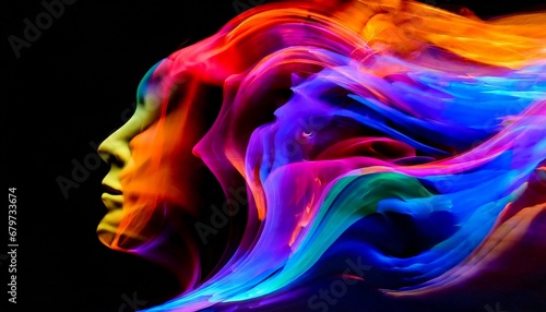 Abstract vibrant colorful background texture with a face silhouette