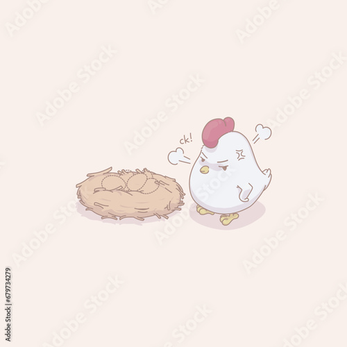Vector Illustration of a Angry Hen. Its angry because her eggs were stolen.
Suitable for farm concept design, education, design for kids product, sticker, decoration, printable, etc