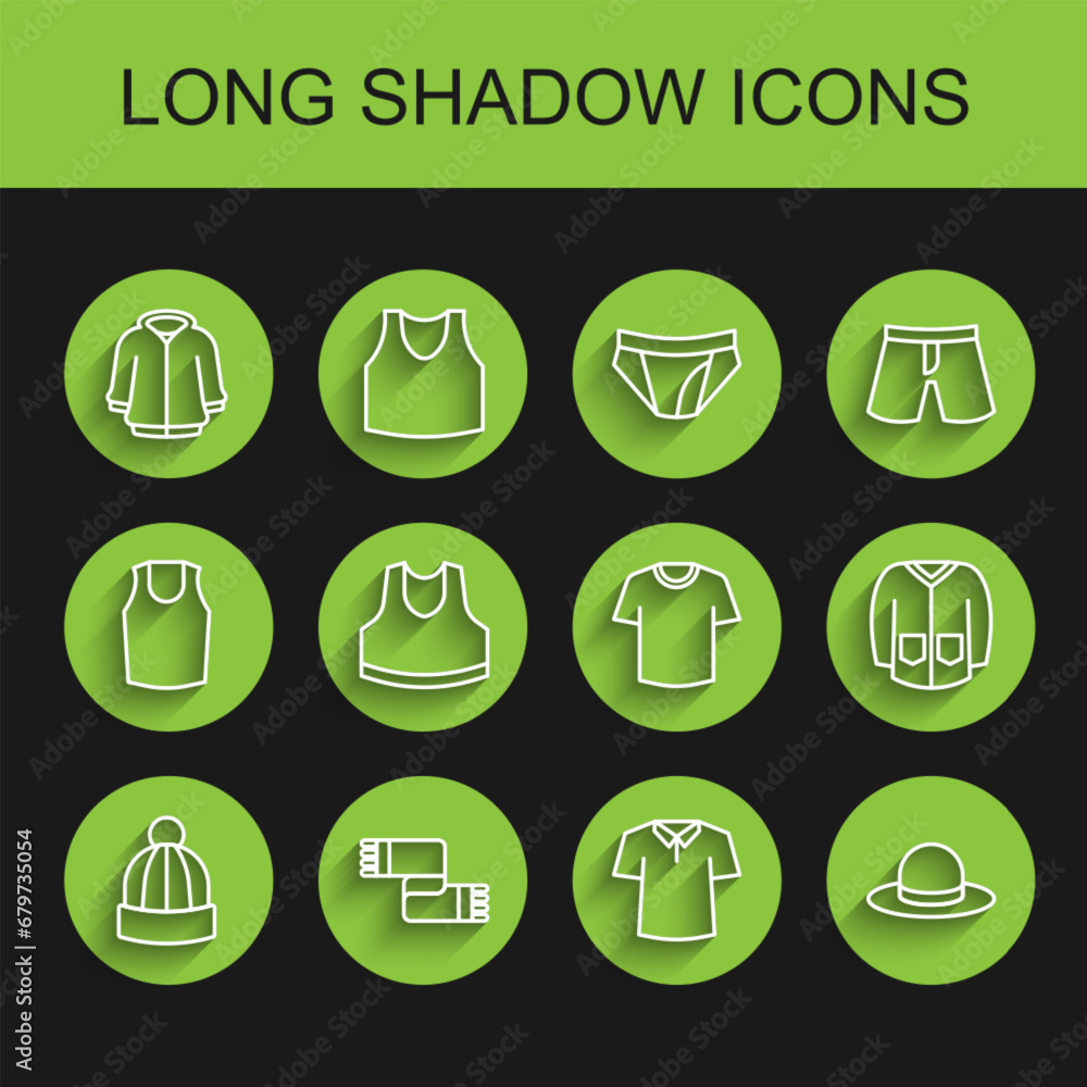 Set line Winter hat, scarf, Hoodie, Shirt, Man, Undershirt, Sweater and T-shirt icon. Vector Set line Winter hat, scarf, Hoodie, Shirt, Man, Undershirt, Sweater and T-shirt icon. Vector