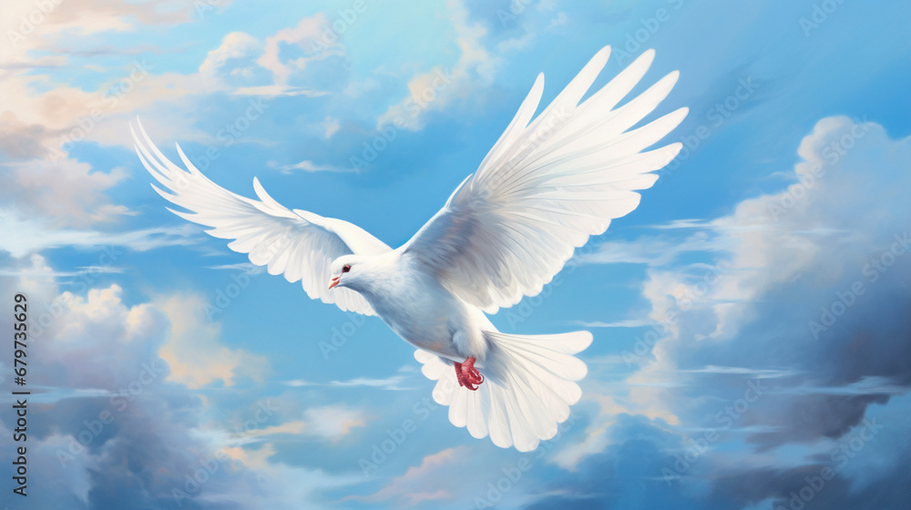 Fototapeta premium White dove in the sky. Generative AI,
