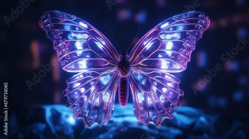 bstract neon butterfly on a dark wall. 3D illustration.  Язык ключевых слов: English © Terablete