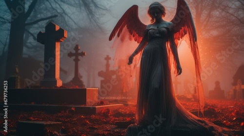 fallen angel girl in the cemetery