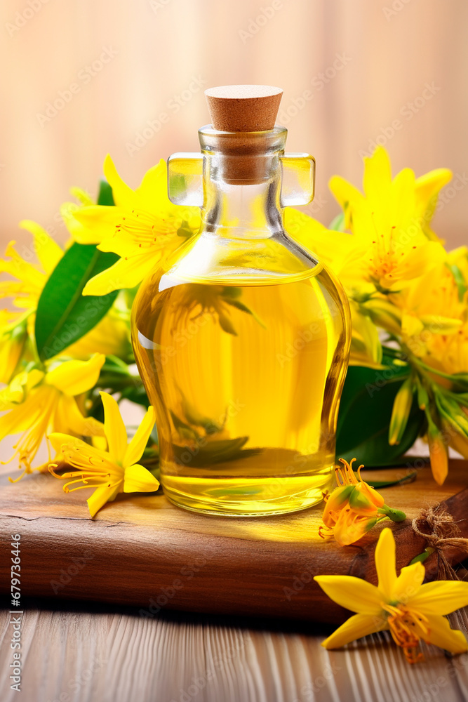 Ylang ylang essential oil in a bottle. Generative AI, Ylang ylang essential oil in a bottle. Generative AI,