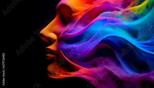 Abstract vibrant colorful background texture with a face silhouette