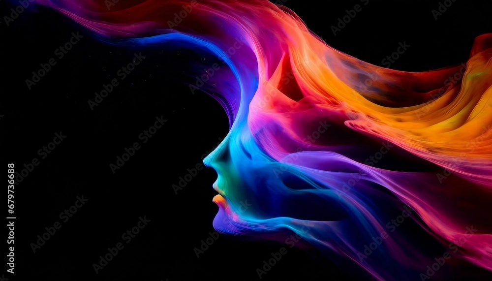 Abstract vibrant colorful background texture with a face silhouette