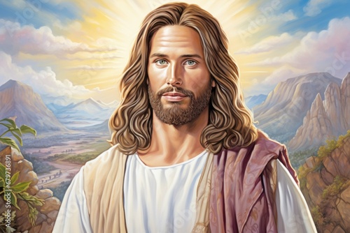 Drawing or illustration of Jesus Christ. Portrait with selective focus and copy space