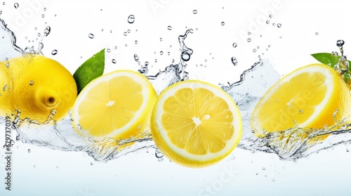 Lemon segments isolated in water on a white backdrop Delicious and nutritious food.