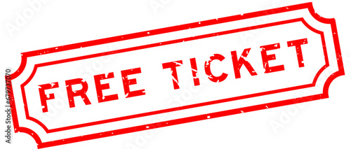 Grunge red free ticket word rubber seal stamp on white background