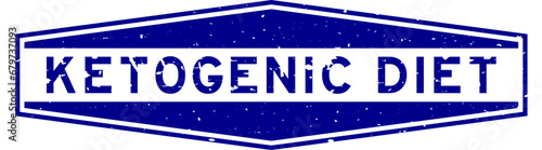 Grunge blue ketogenic diet word hexagon rubber seal stamp on white background