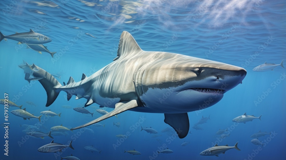 Naklejka premium Carcharhinus leucas, bull shark, Bega lagoon, Fiji.