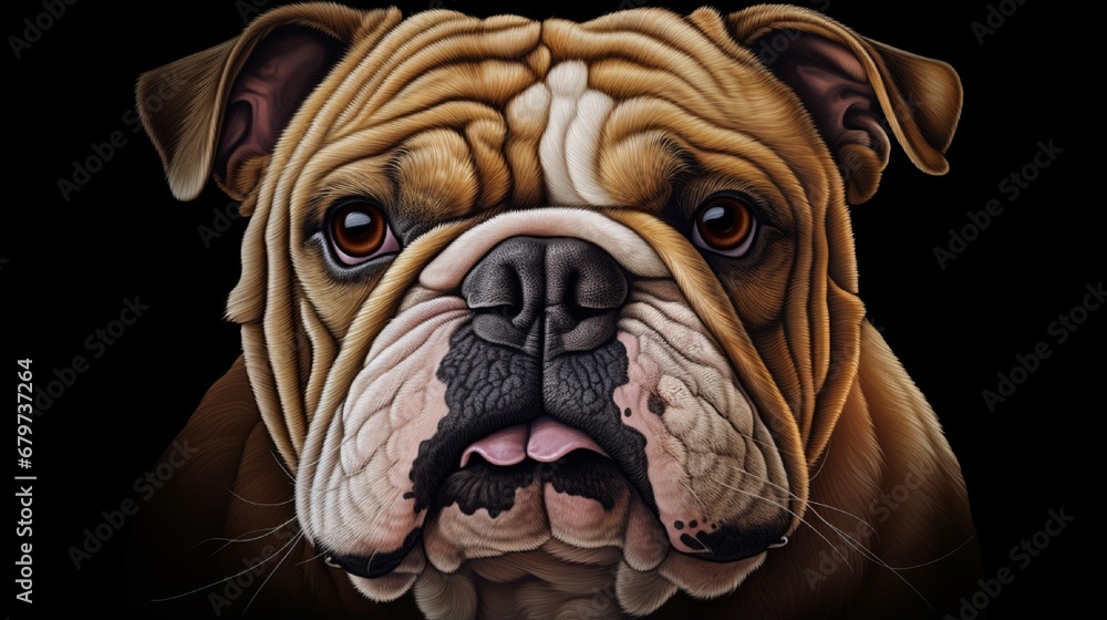 Portrait of a domesticated bulldog They have wrinkly skin and a sagging face, but they are quite friendly to humans.