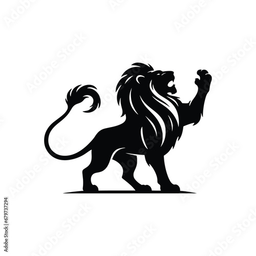Striking silhouette of a majestic lion standing tall and ready to roar.