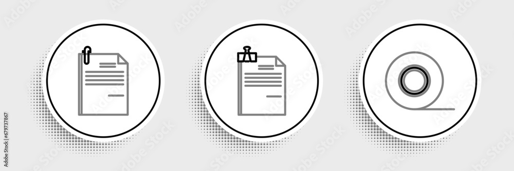 Set line Scotch, File document and paper clip and binder icon. Vector - obrazy, fototapety, plakaty 