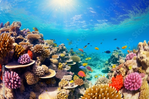 Vibrant marine life on tropical coral reef ideal for snorkeling and diving adventures
