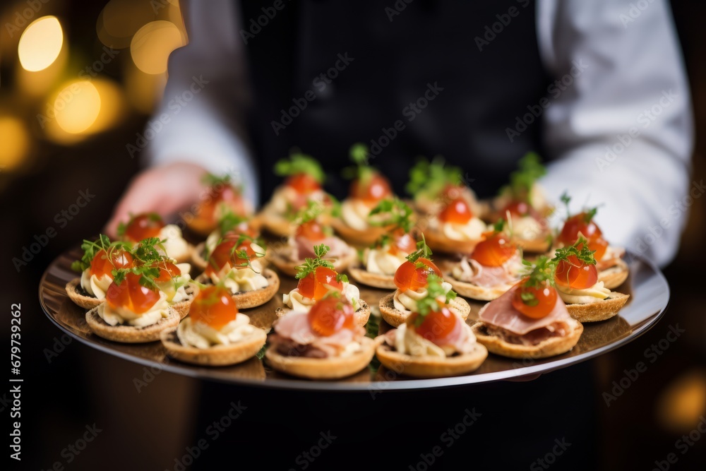 A detailed view of an assortment of delicious appetizers ready to be enjoyed at a festive New Year's Eve gathering
