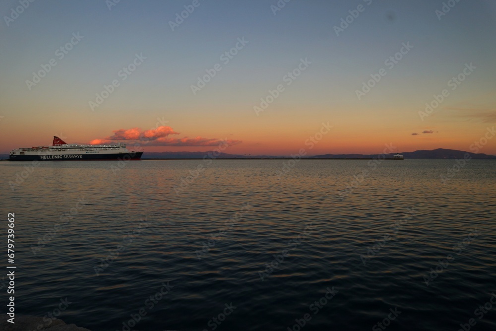 ship at sunset