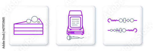 Set line Grilled shish kebab, Cake and Karaoke icon. Vector
