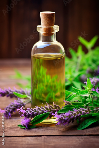 Hyssop essential oil in a bottle. Generative AI 