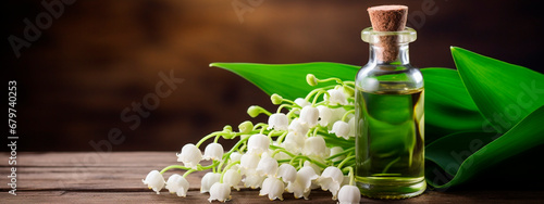 Lily of the valley essential oil in a bottle. Generative AI,