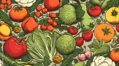 Background pattern with vegetables and fruits