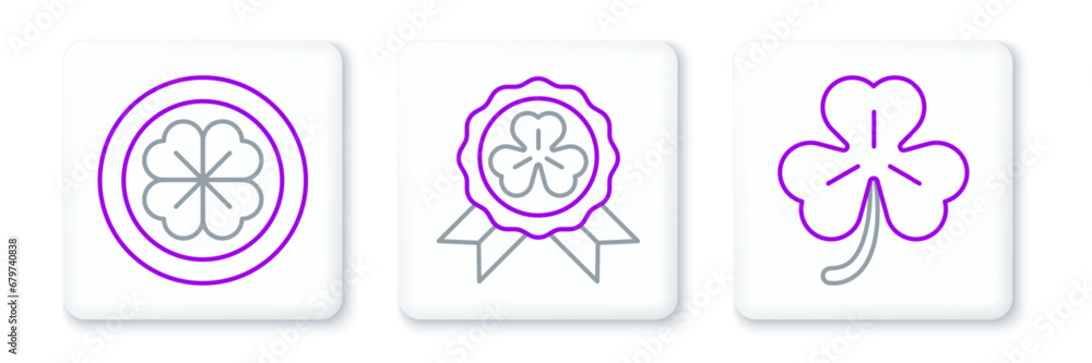 Set line Four leaf clover, Gold coin with four and Medal icon. Vector Set line Four leaf clover, Gold coin with four and Medal icon. Vector