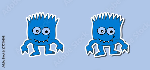Little smiling blue virus in sticker pack on blue background - vector