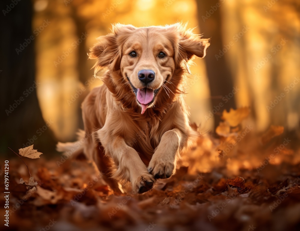 A Majestic Brown Dog Embracing Nature's Beauty in a Leaf-Filled Forest A Majestic Brown Dog Embracing Nature's Beauty in a Leaf-Filled Forest