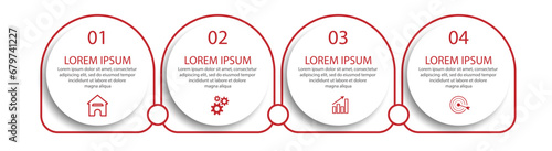 Simple infographic vector design with 4 options or sections, line design with colors combined with circle shapes. used for workflow, presentation, and business