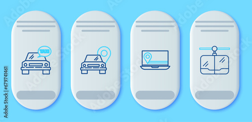 Set line Map pointer with taxi, Laptop location marker, Taxi car and Cable icon. Vector