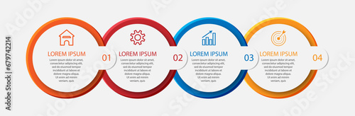 Simple infographic vector design with 4 options or sections, line design with colors combined with circle shapes. used for workflow, presentation, and business