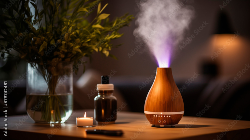 Electric aroma diffuser in the room. Generative AI, Electric aroma diffuser in the room. Generative AI,