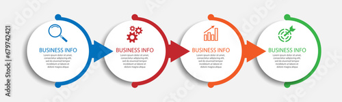 Simple infographic vector design with 4 options or sections, line design with colors combined with circle shapes. used for workflow, presentation, and business