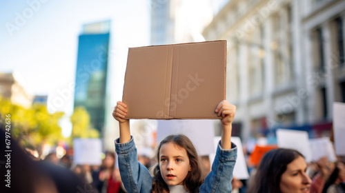A girl holds up a sign adorned with the earth, reflecting her dedication to raising awareness about environmental issues.