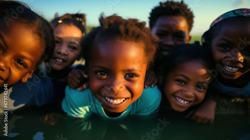 African children smiling with the joy of finding water.