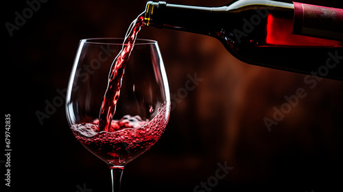Glass of red wine on a black background. Generative AI,
