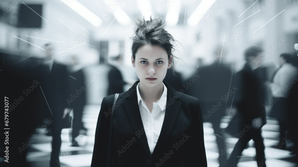 custom made wallpaper toronto digitalA mesmerizing long exposure photo captures a blurred image of a determined businesswoman gracefully navigating through a bustling crowd.